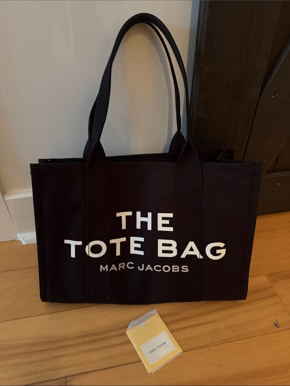 Marc Jacobs Black Canvas Large Tote with White Logo Text